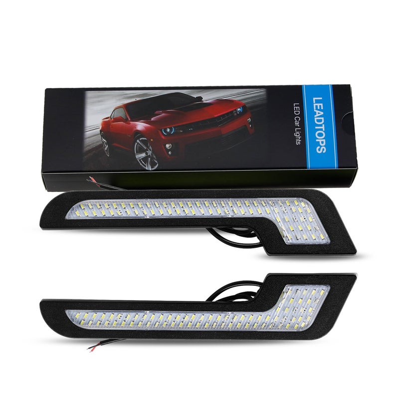 LEADTOPS Daytime Running Lights LED White Light L-Shape Strips 72 SMD Glass Lens with Back Sticker 12V DRL 6W DIY LED Lamp 100% Waterproof (2 Pack) - Image 1